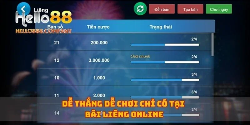 Dễ thắng dễ chơi chỉ có tại bài liêng online